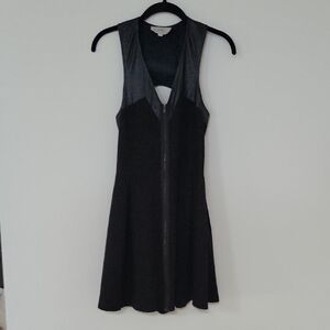 Madison Marcus Chic Black Front Zipper Leather Accents Skater Dress Medium